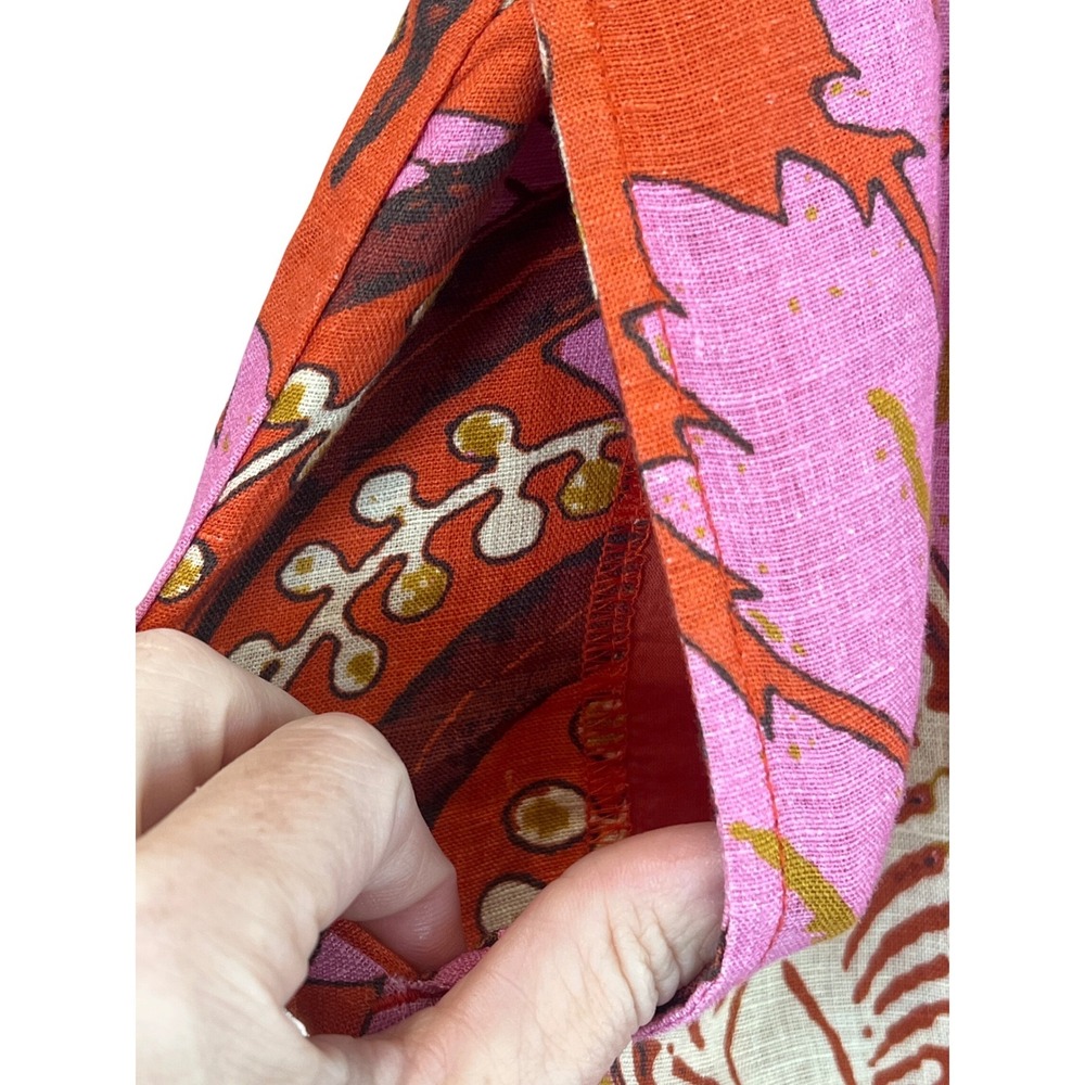 Sundance Womens 14 Orange Pink Floral Linen Midi Pencil Skirt Damask Print Boho - Picture 2 of 6